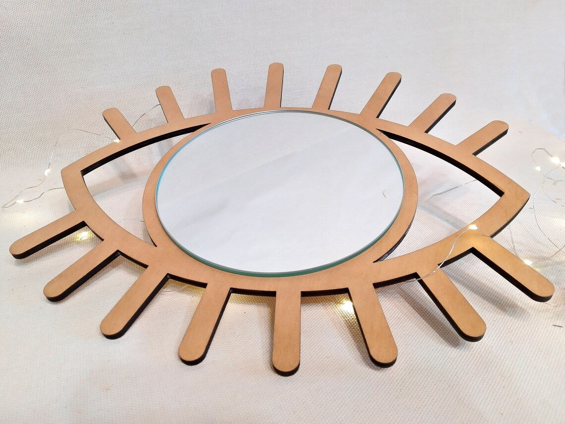 Wooden Evil Eye Wall Mirror | Boho All Seeing Eye Home Decor | Evil Eye Wooden Wall Art Mirror for Living Room & Bedroom | 12 x 12.8 Inch